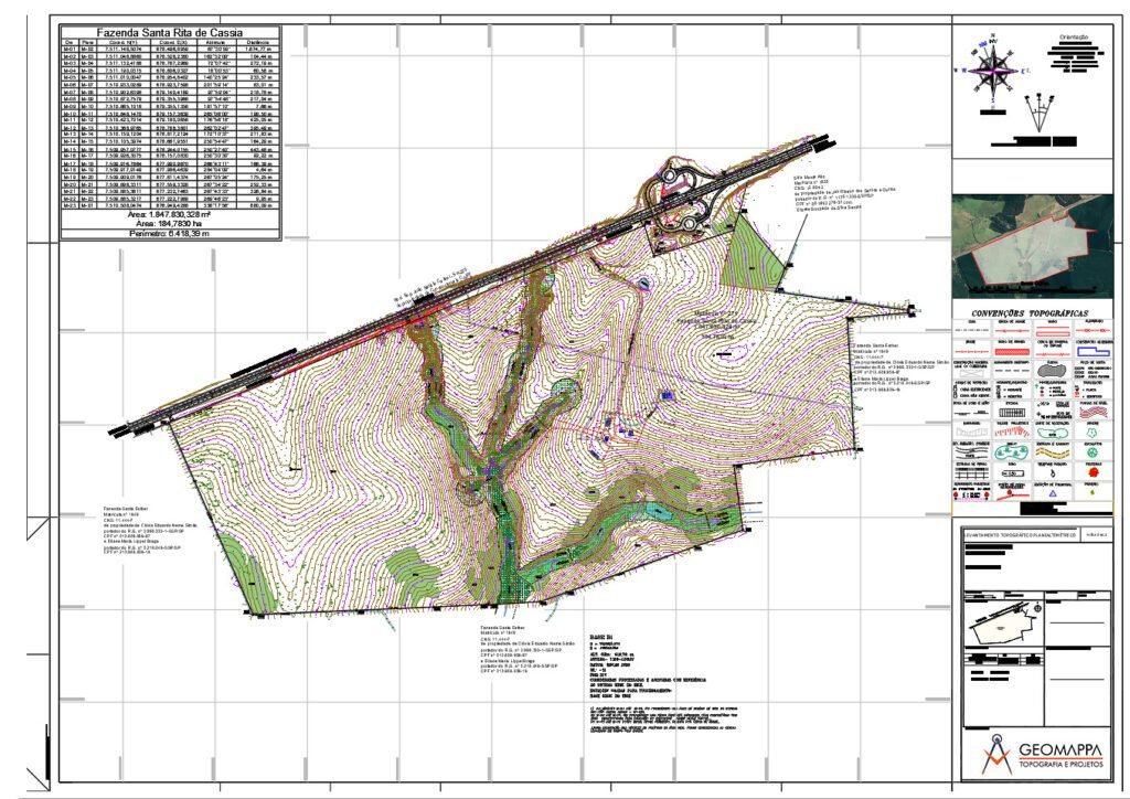 Mapa de levantamento topográfico detalhado.