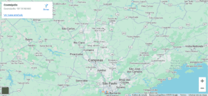 Mapa das cidades atendidas pela GeoMappa para serviços de topografia e engenharia, incluindo Campinas, Jundiaí, Limeira e região.